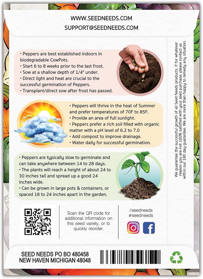 Seed Needs, Rainbow Bell Pepper Seeds for Planting (Capsicum annuum) Heirloom, Non-GMO & Untreated (2 Packs)