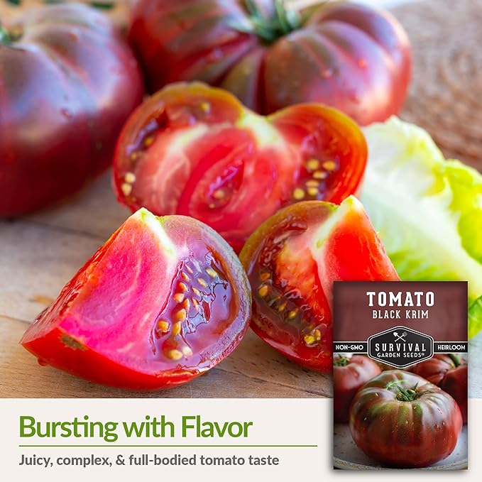 Survival Garden Seeds - Black Krim Tomato Seed for Planting - 5 Packets with Instructions to Plant & Grow Delicious Fresh Slicing Tomatoes in Your Home Vegetable Garden - Non-GMO Heirloom Variety