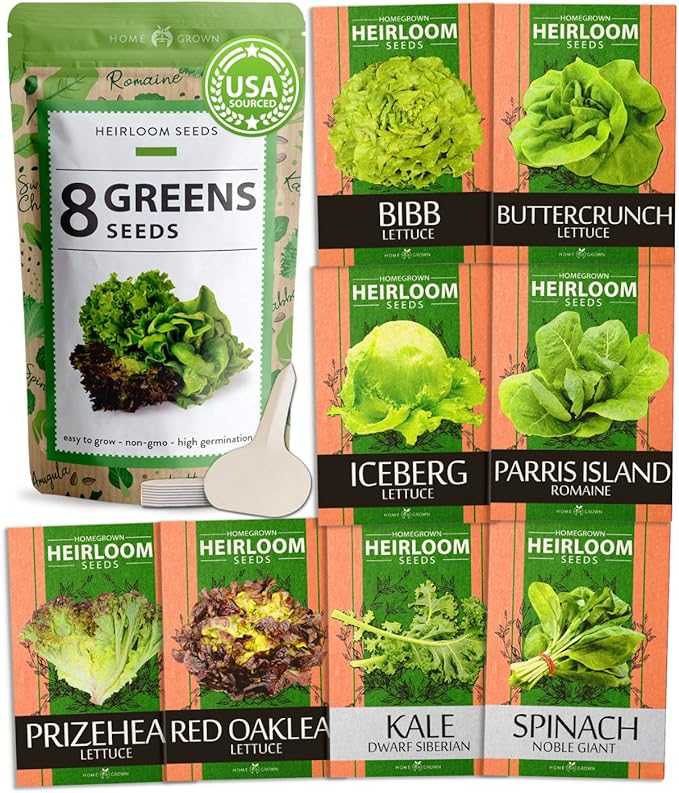 HOME GROWN 8 Lettuce & Salad Greens Seed Vault - 4,000+ Non-GMO Vegetable Seeds for Outdoors or Indoors - Seeds for Planting Hydroponic Garden