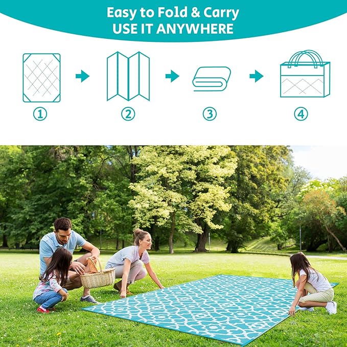 HEBE Outdoor Rug Waterproof 8x10, Plastic Straw Rug Camping Rug, Reversible Outdoor Patio Rugs RV Mat Clearance, Indoor Outside Floor Carpet for Porch,Deck,Camper,Balcony,Backyard