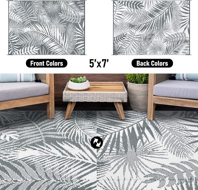 HiiARug Outdoor Rug 5x7Ft Outdoor Plastic Straw Rug Waterproof Outdoor Rugs for Patios Clearance Indoor Outdoor Rug for Patio Decor Porch Camping