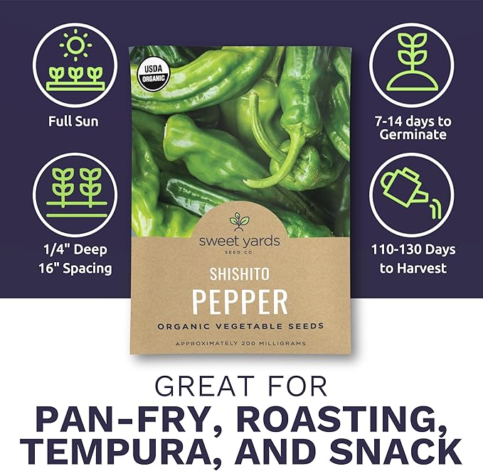 Organic Shishito Pepper Seeds – Two Seed Packets! – Approx 25 Open Pollinated Non-GMO Seeds Per Packet (50 Total) – Sweet Yards Seed Co.