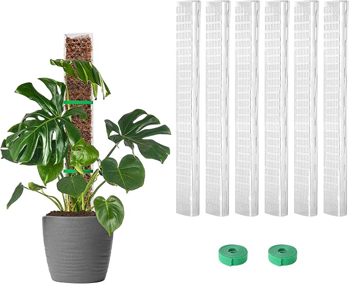 EOX 6 Pcs 24 Inch Plastic Moss Pole for Plants Monstera, Plant Poles for Climbing Plants, Plant Support for Indoor Plants Work with Sphagnum Moss, Garden Ties