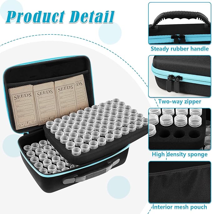 120 Slots Seed Storage Organizer with 20 Seed Envelopes, Sturdy Seed Organizer Storage Box with Zipper Bag Label Stickers(Seeds not Included), Seed Storage Container for Flower Plants Garden