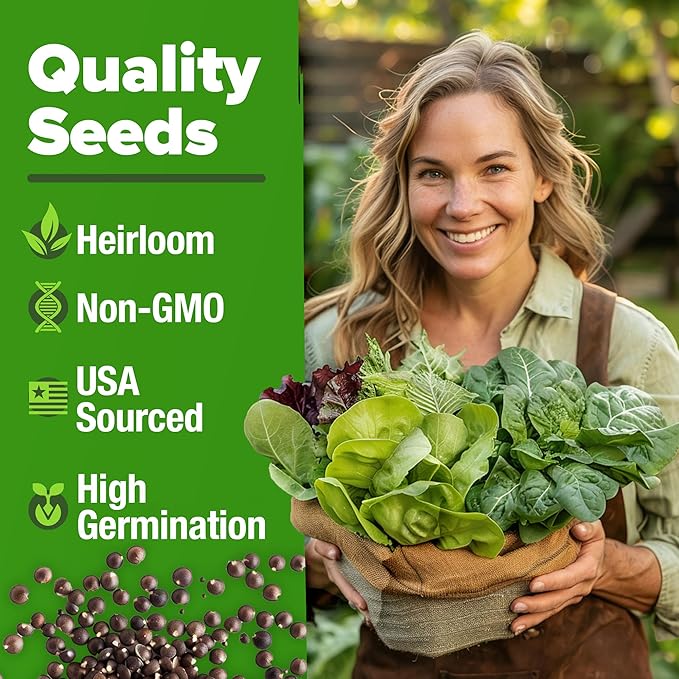 HOME GROWN 10,000+ Heirloom Lettuce Seeds for Planting Indoors - 95% Germination, Non-GMO Greens Seeds, (20 Varieties): Kale, Spinach, Butter, Oak, Romaine Bibb & More - Lettuce Seeds for Hydroponic