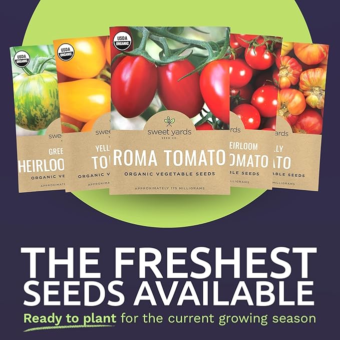 Organic Tomato Seeds Variety Pack - 10 Individual Packs - 2025 Season - Roma, Cherry, Black Krim, Yellow Pear, Pineapple and More! for Indoor & Outdoor Planting (Non-GMO, Certified Organic)