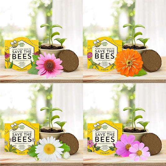 Buzzy Seeds Save The Bees Biodegradable Grow Kit | Herb, Plant, Flower Starter Kit for Kids & Adults | Assorted Wildflowers 12-Pack | Guaranteed to Grow | Best Indoor Grow Your Own Plant