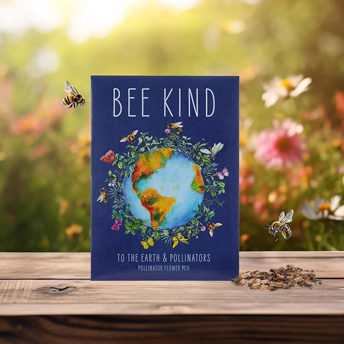 Bentley Seed Co. | Bee Kind Planet | Illustrated Bee Flower Seed Packets | Help Pollinators Environmental Favor for Events | Pollinator Wildflower Mix Seed | Eco-Friendly Hand Out | 25 Pk
