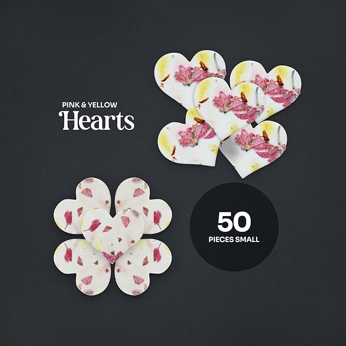 50 pcs Small Pink and Yellow Hearts – Plantable Seed Paper for Weddings, Gifts, and Life Events (#37s)