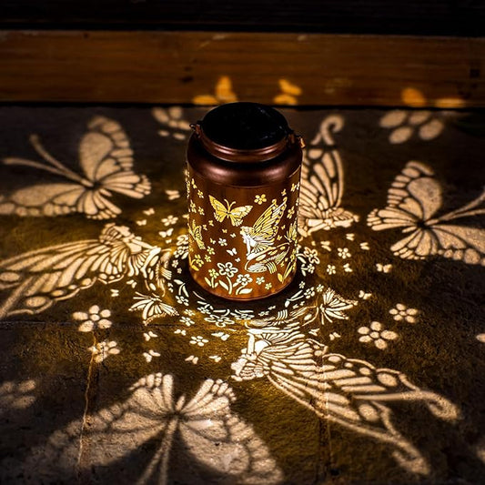 Fairy Solar Lanterns Outdoor Waterproof Hanging Butterfly Lights Hollow Out Metal Lantern Decorative Garden Graceful Light Christmas Decor for Patio,Landscape,Festival Gifts for Women Mom Grandma