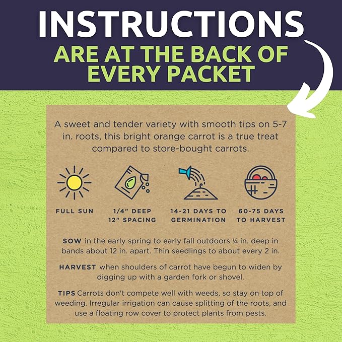 Organic Carrot Seeds Variety Pack - 5 Individual Packs - 2025 Season - Nantes, Little Finger, Dragon, Solar Yellow and More! for Indoor & Outdoor Planting (Non-GMO, Certified Organic)