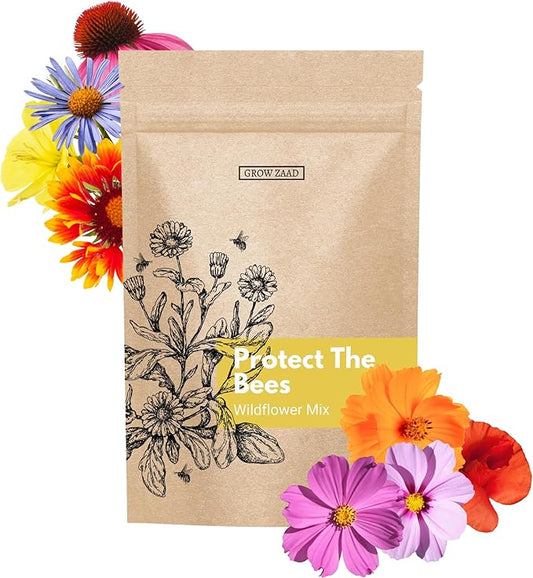 32,500 Seeds Honey Bee Wildflower Pollinator Mix - Perennial & Annual Wild Flowers for Spring & Fall - Planting Outdoors to Save The Bees - California Poppy, Primrose, Bergamot - 1 oz