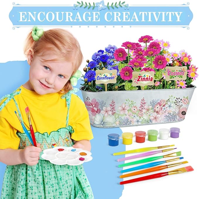Kids Paint & Planting Flower Growing Kit, 27Pcs Childrens Gardening Plant Kits Arts & Crafts Garden Toy Set Birthday for Girls & Boys Age 4, 5, 6, 7, 8-12 Years Old