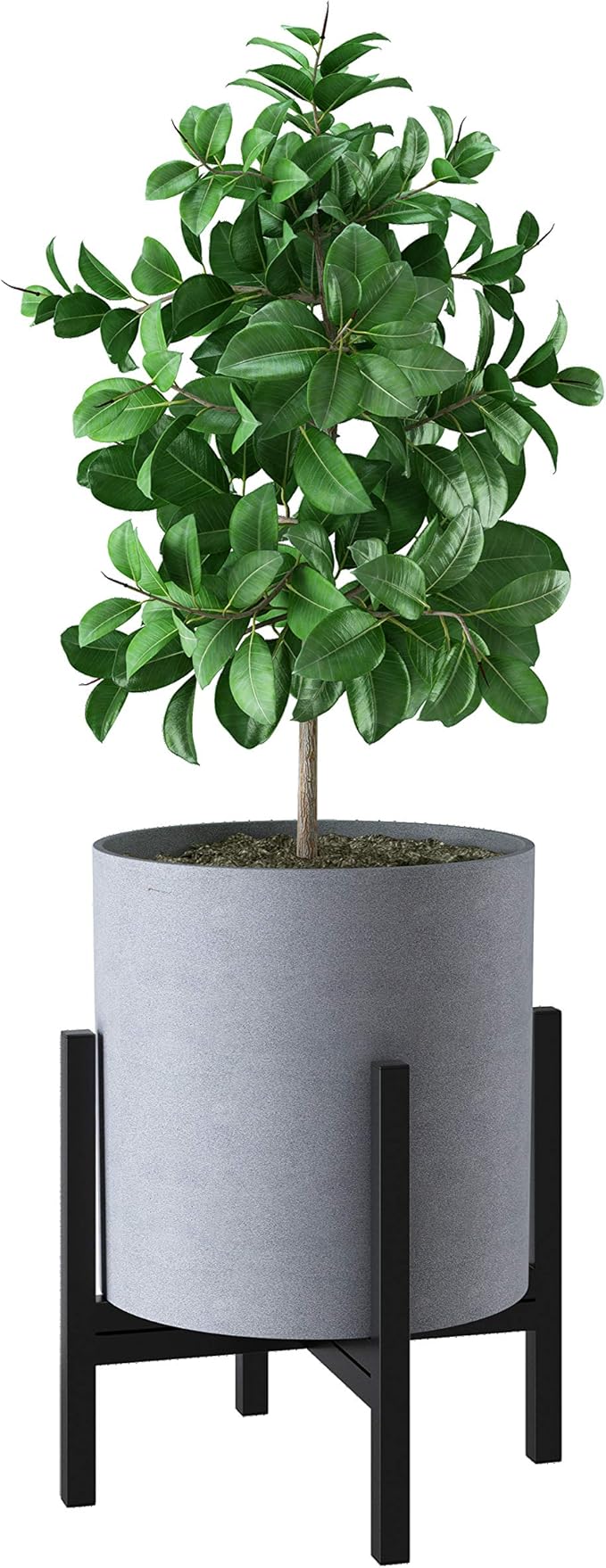 FaithLand Plant Pot 12 inch - Perfectly Fits Mid-Century Modern Plant Stand - Drainage Plug - Gray Planter Pot