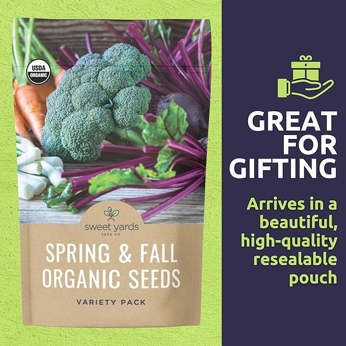 Organic Cool Weather Spring & Fall Seeds Variety Pack - 13 Individual Packs - 2025 Season - Carrots, Beets, Spinach, Broccoli and More! for Indoor & Outdoor Planting (Non-GMO, Certified Organic)
