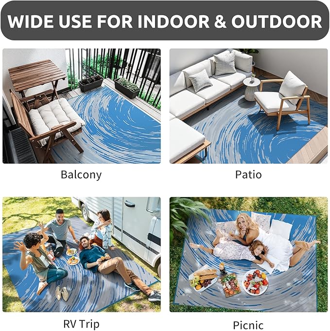 COCOER Modern Outdoor Rug 9x12 Reversible-Waterproof Outdoor Patio Rug-Quick Dry Outdoor Area Rugs Indoor Outdoor Rugs-Outside Rug Patio Decor for Porch Deck Balcony Backyard