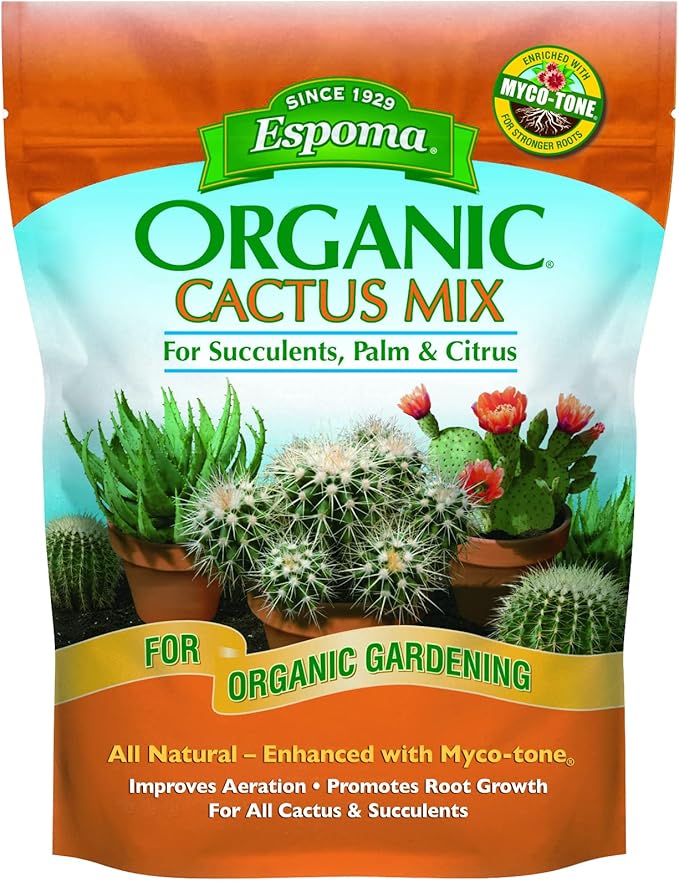 Espoma Organic Cactus Potting Soil Mix, Natural & Organic Soil for Cactus, Succulent, Palm, and Citrus Grown in containers Both Indoors and Outdoors, 4 qt, Pack of 1