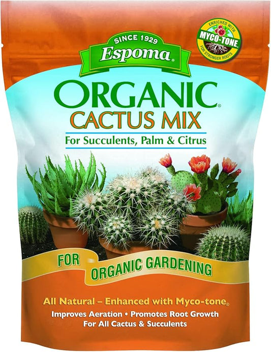 Espoma Organic Cactus Potting Soil Mix, Natural & Organic Soil for Cactus, Succulent, Palm, and Citrus Grown in containers Both Indoors and Outdoors, 4 qt, Pack of 1