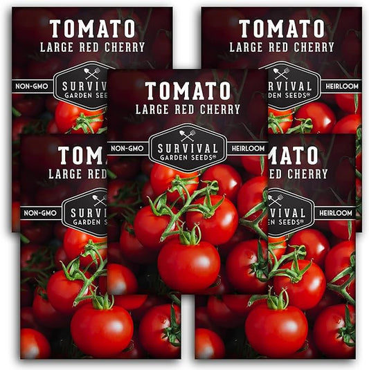 Survival Garden Seeds - Large Red Cherry Tomato Seed for Planting - 5 Packets with Instructions to Plant and Grow Tomatoes in Your Home Vegetable Garden - Non-GMO Heirloom Variety