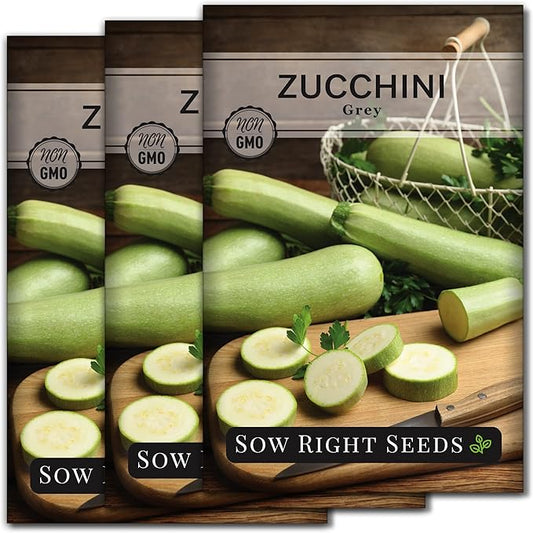 Sow Right Seeds - Grey Zucchini Seed for Planting - Non-GMO Heirloom Packet with Instructions to Plant a Home Vegetable Garden - Vigorous Summer Squash - Mexican Zucchini Good for Large Containers (3)