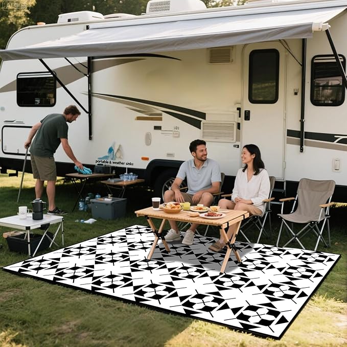 WILDROOTS 5x8 Feet Frame-in-Frame Plastic Outdoor Rug, Stain Resistant Waterproof Reversible Outdoor Patio Rug, Fade Resistant Camping Rug