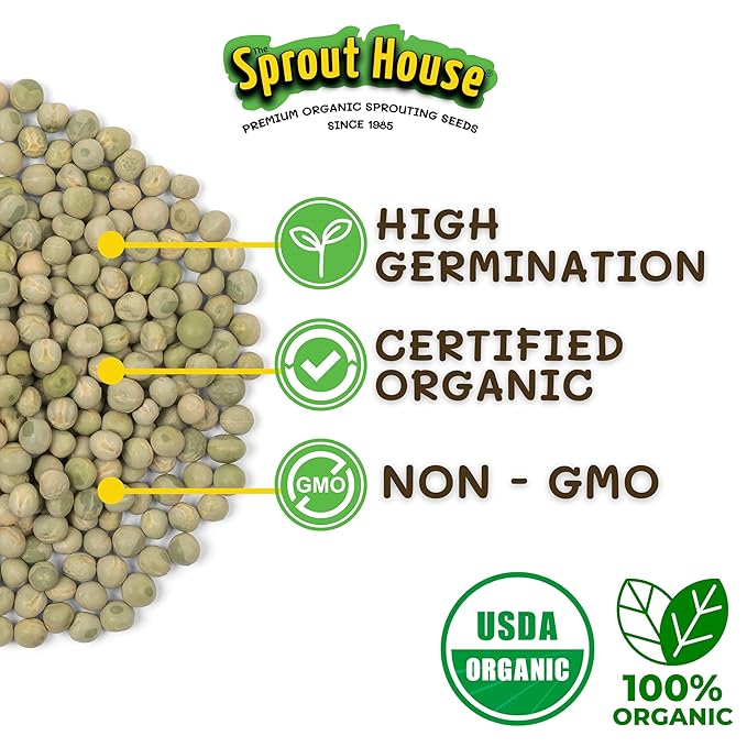 The Sprout House Green Peas – 1LB of Certified Organic Green Pea Sprouting Seeds – Plant, Sprout or Cook in Soup