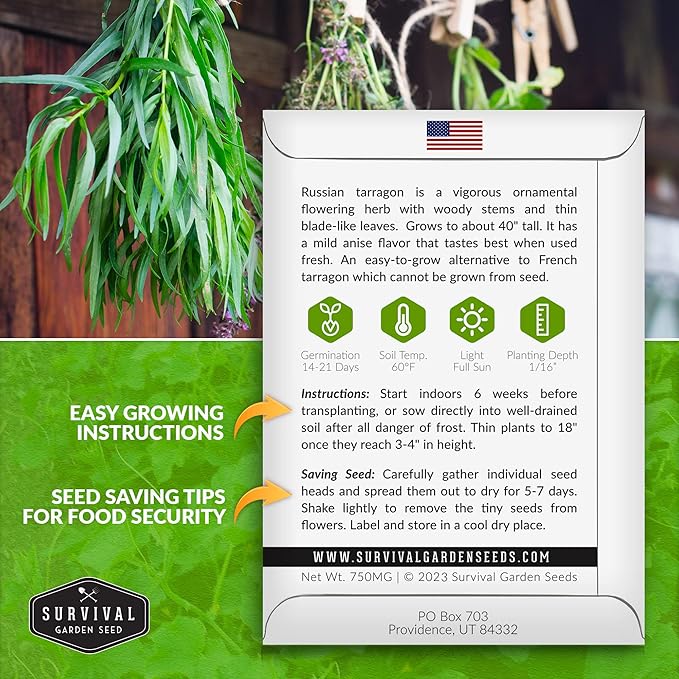 Survival Garden Seeds - Russian Tarragon Seed for Planting - 5 Packs with Instructions to Plant and Grow Big Flowering Herbs in Your Home Vegetable Garden - Non-GMO Heirloom Variety