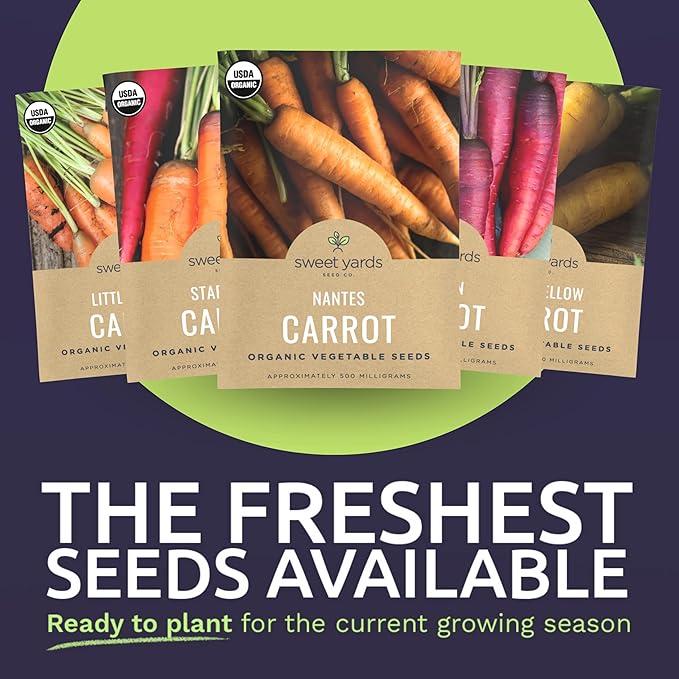 Organic Carrot Seeds Variety Pack - 5 Individual Packs - 2025 Season - Nantes, Little Finger, Dragon, Solar Yellow and More! for Indoor & Outdoor Planting (Non-GMO, Certified Organic)