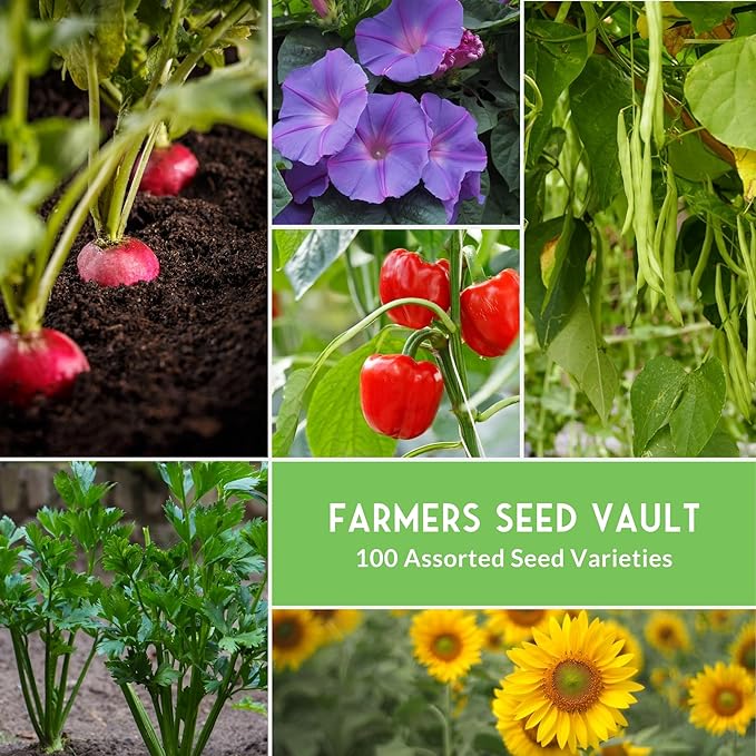 Survival Garden Seeds Farmer Seed Vault - 100 Packets Non-GMO Heirloom Vegetable, Fruits, Herb Seed Varieties for Planting a Victory Garden - Plant & Grow Survival Food - Emergency Preparedness Gear