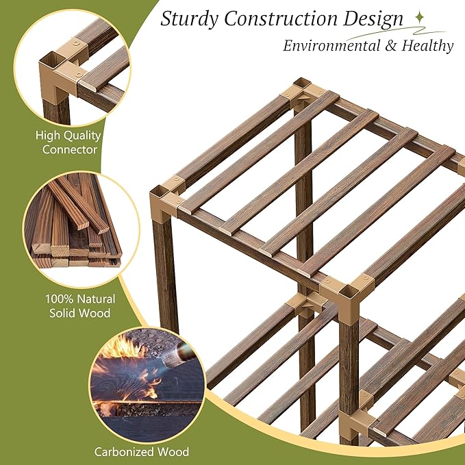 EnHomee Large Plant Stand Indoor Outdoor Wood Tiered Plant Shelf for Multiple Plants 6 Tiers with 12 Potted Plants Holder Tables 44.9" W x 11.8" D x 62.2" H