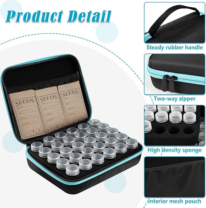 30 Slots Seed Storage Organizer with 20 Seed Envelopes, Sturdy Seed Organizer Storage Box with Zipper Bag Label Stickers(Seeds not Included), Seed Storage Container for Flower Plants Garden