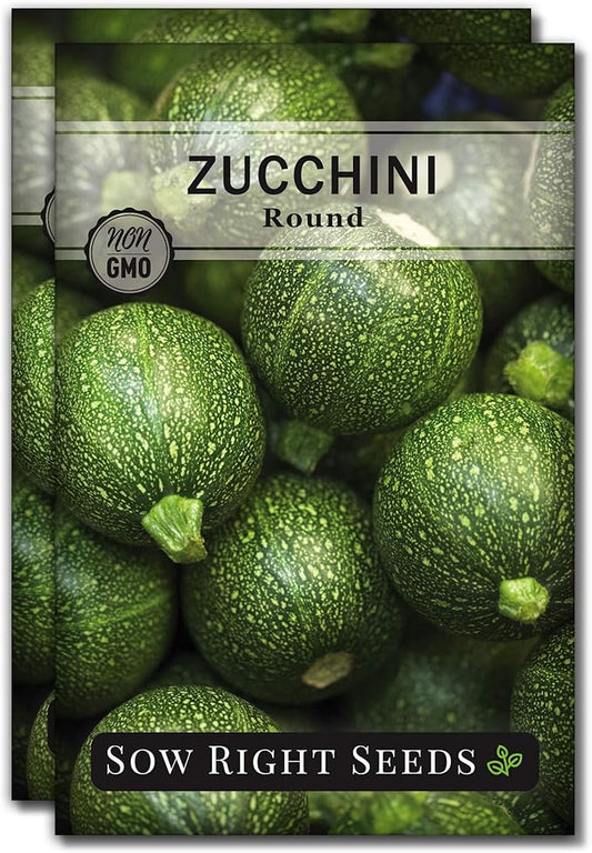 Sow Right Seeds - Round Zucchini Seed for Planting - Non-GMO Heirloom Packet with Instructions to Plant a Home Vegetable Garden - Unique Globe Squash - Summer Vining Variety (2)