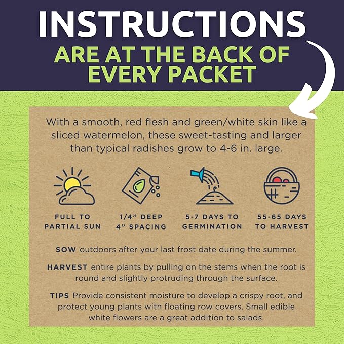 Organic Radish Seeds Variety Pack - 10 Individual Packs - 2025 Season - Pink Beauty, Purple Plum, French Breakfast, Misato Rose and More! for Indoor & Outdoor Planting (Non-GMO, Certified Organic)