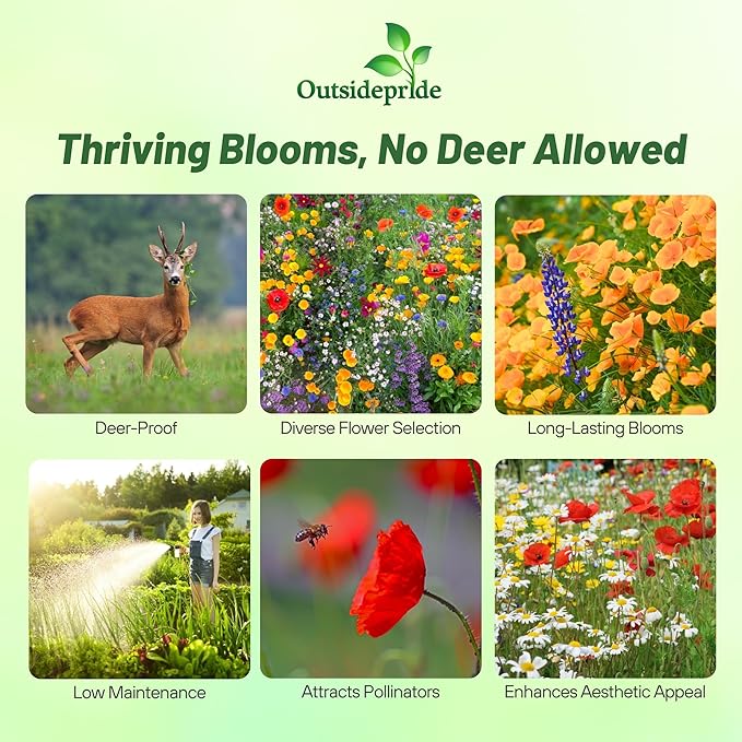 Outsidepride Deer Proof Wildflower Seed Mix - 5 lbs. Colorful Blend of Easy to Grow, Drought-Tolerant Annual & Perennial Wildflower Seeds for a Deer-Free,Vibrant Meadow & Pollinator-Friendly Garden