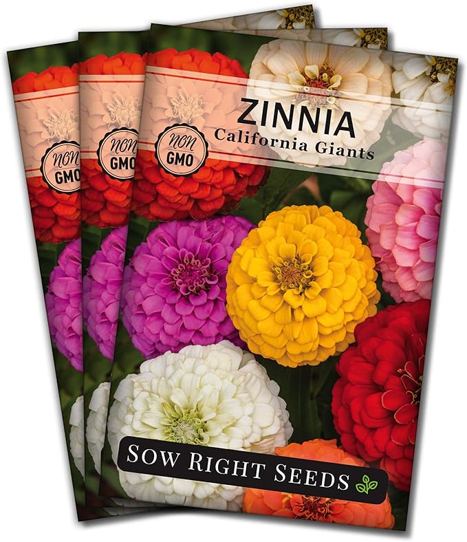 Sow Right Seeds - California Giants Mix Zinnia Seeds for Planting - Non-GMO Heirloom Packet to Grow Your Flower Garden - Attract Bees and Butterflies - Great to Cut and Come Again - Summer Annual (3)
