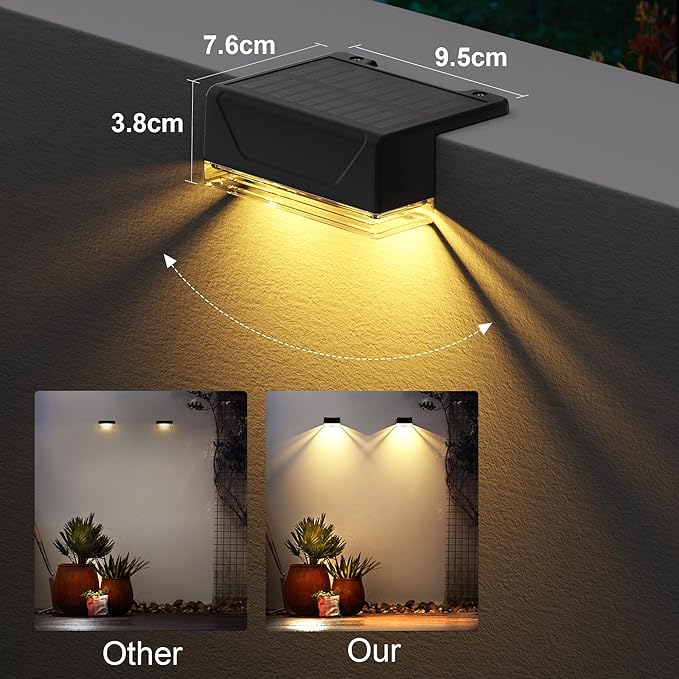 Ellasay Solar Fence Lights Outdoor: IP65 Waterproof RGB Solar Powered with 8 Lighting Modes - Wall Decor for Garden Deck Patio Backyard Balcony 6 Pack