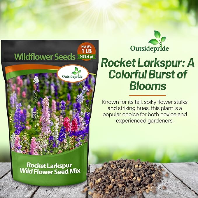 Outsidepride 1 lb. Delphinium Rocket Larkspur Wild Flower Seed Mix for Planting