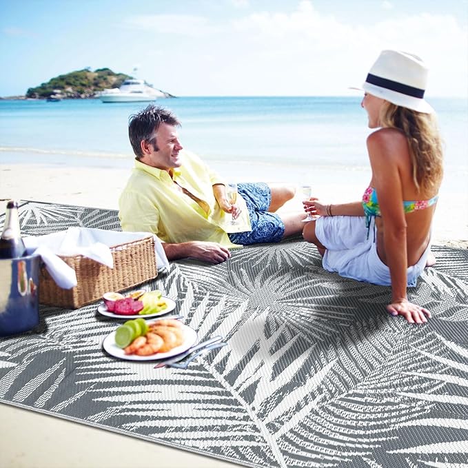 HiiARug Outdoor Plastic Straw Rug - 6x9Ft Waterproof Reversible Patio Mat for Deck, Beach, RV, Camper, Backyard