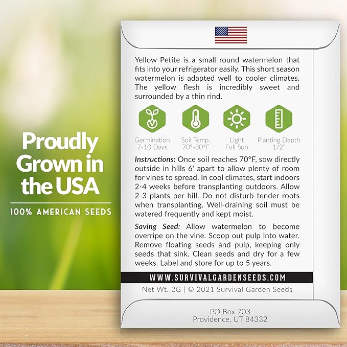 Survival Garden Seeds - Yellow Petite Watermelon Seed for Planting - 3 Packs with Instructions to Plant and Grow Small Yellow Watermelons in Your Home Vegetable Garden - Non-GMO Heirloom Variety