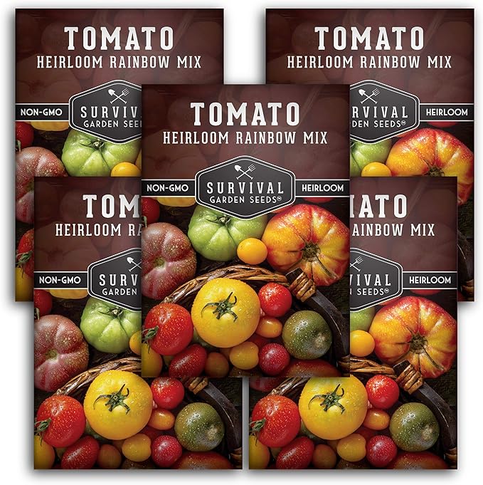 Survival Garden Seeds - Heirloom Rainbow Mix Tomato Seed for Planting - 5 Packets with Instructions to Plant and Grow in Your Home Vegetable Garden - Non-GMO Heirloom Variety - 5 Packs