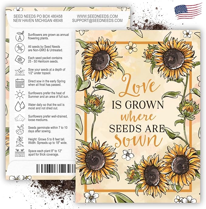 Seed Needs, Sunflower Seed Packet Party Favors Pre-Filled & Ready to Hand Out Great for Weddings, Bridal Showers, Memorials, Fundraisers & Other Events Heirloom & Untreated (20 Packets)