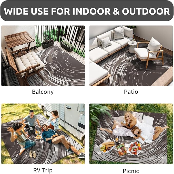 COCOER Modern Outdoor Rug 9x12 Reversible-Waterproof Outdoor Patio Rug-Quick Dry Outdoor Area Rugs Indoor Outdoor Rugs-Outside Rug Patio Decor for Porch Deck Balcony Backyard