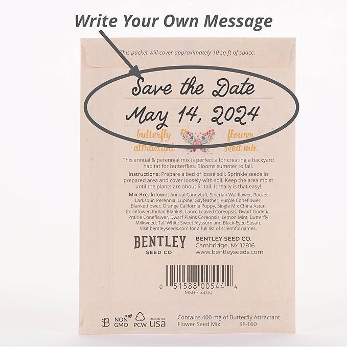 Make Your Heart Flutter 25 Bird and Butterfly Wildflower Seed Packets for Planting, A Beautiful Valentines Day Gift, Bentley Seed Co