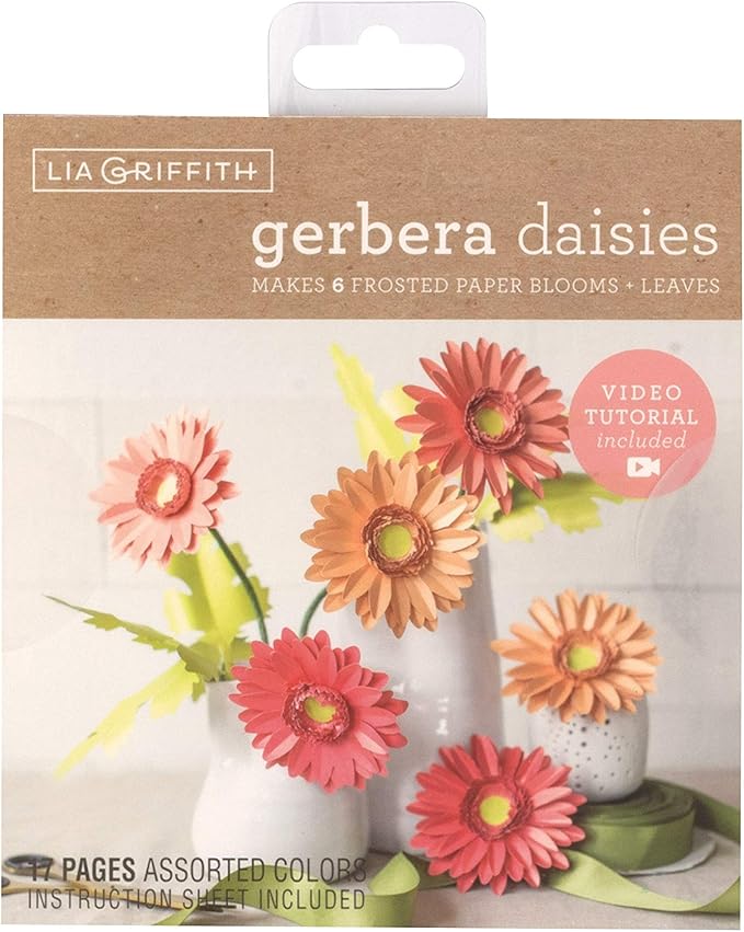 Lia Griffith Frosted Paper Blooms, Gerbera Daisies, 6" x 6.5", Assorted, 17 Pages, Colors May Vary Count