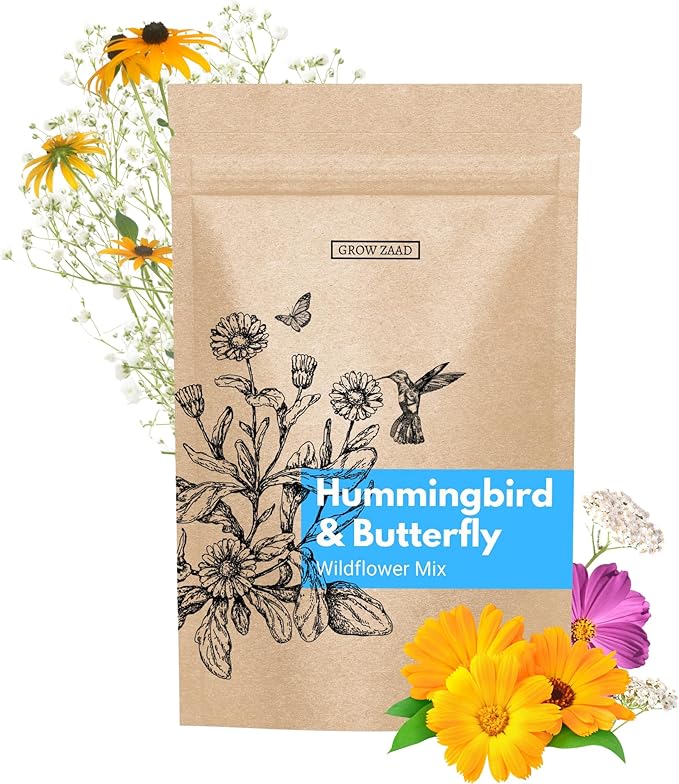 65,000+ Seeds - Bird & Butterfly Wildflower Pollinator Mix - Perennial & Annual Wild Flowers for Spring & Fall - Planting Outdoors for Hummingbirds & More - Calendula, Yarrow, Poppy, Baby's Breath