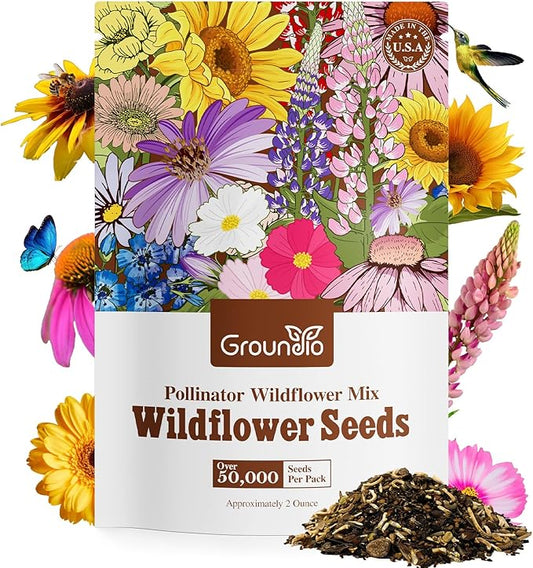 Wildflower Seeds Mix, 2 Oz, 50,000+ Seeds, 28 Varieties Flowers Seeds for Planting, Annual Perennial Garden Seeds to Attract Bees, Butterflies & Birds