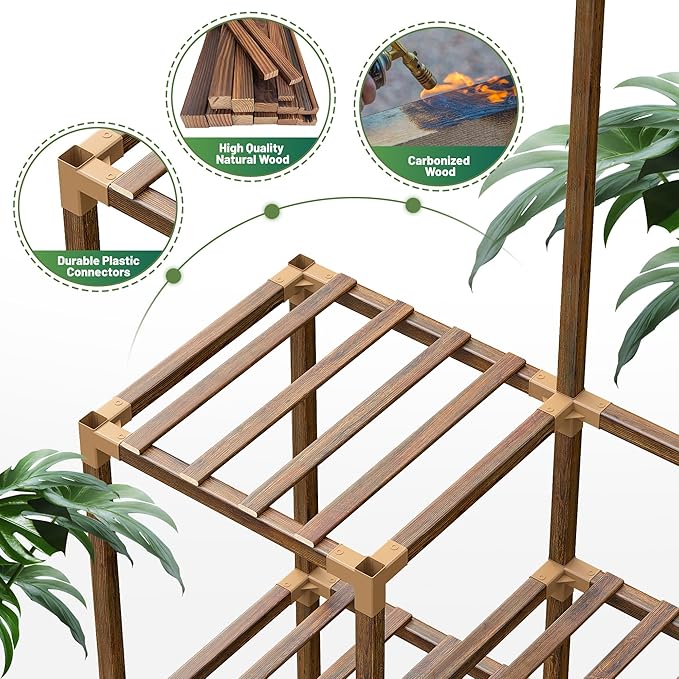 EnHomee Plant Stand Indoor Tall Plant Stand Outdoor Large Wood Plant Shelf Indoor for 22 Pots Plants,4-tiers Plant Holder for Patio Living Room Gardening Balcony 55.9" Wx63.1 Hx11.78 D