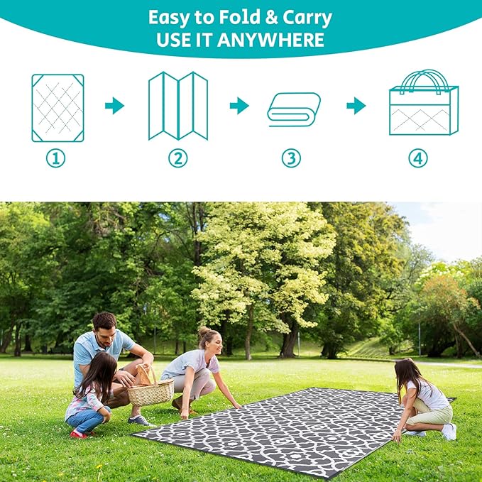 HEBE Outdoor Rug Waterproof 6x9, Plastic Straw Rug Camping Rug, Reversible Outdoor Patio Rugs RV Mat Clearance, Indoor Outside Floor Carpet for Porch,Deck,Camper,Balcony,Backyard