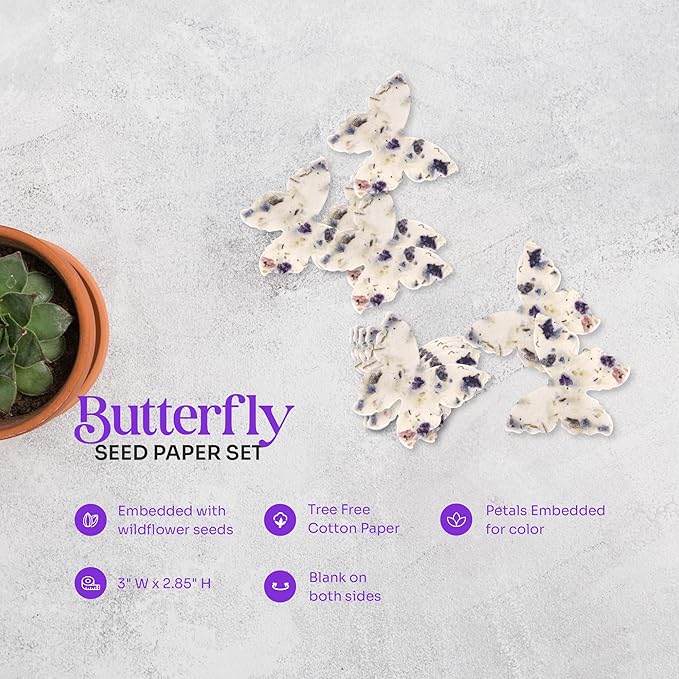 Set of 24 Purple Butterfly – Plantable Seed Paper for Weddings, Gifts, and Life Events