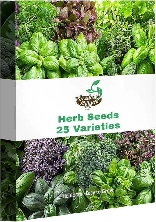 30,000+ Herb Seeds for Planting, 25 Varieties Heirloom Culinary Tea Herb Seeds Gift Pack, Non-GMO Herb Seed Garden Kit for Indoor Outdoor Growing, Home Fresh Food Herb Supply